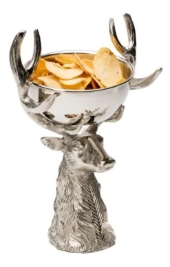 Small Silver Plated Stag Head With Bowl