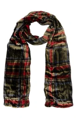 Silk Tartan Velvet Scarf 7 Silk Tartan Velvet Scarf -Home Furnishings Shop TF00073OLIVE 1 1