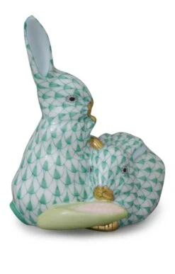 Herend Green & Corn Pair Of Rabbits